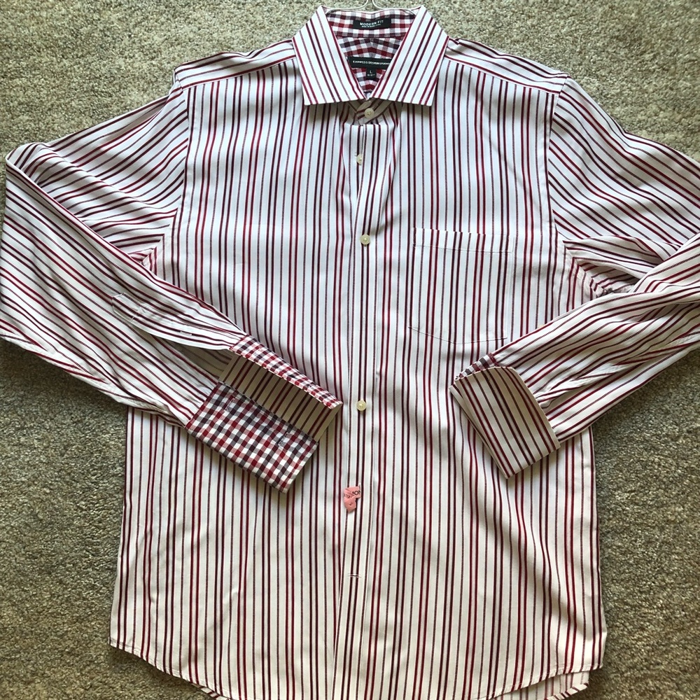Long sleeve French cuff red striped dress shirt